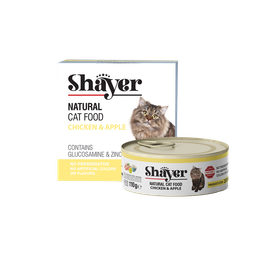 کنسرو غذای گربه شایر (Shayer) با طعم مرغ و سیب در ژله وزن 110 گرم