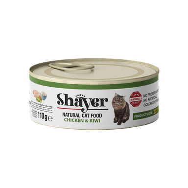 کنسرو غذای گربه شایر (Shayer) با طعم مرغ و کیوی در ژله وزن 110 گرم