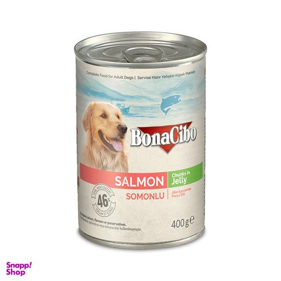 کنسرو غذای سگ بوناسیبو (Bonacibo) مدل Salmon Chunk in Jelly وزن 400 گرم