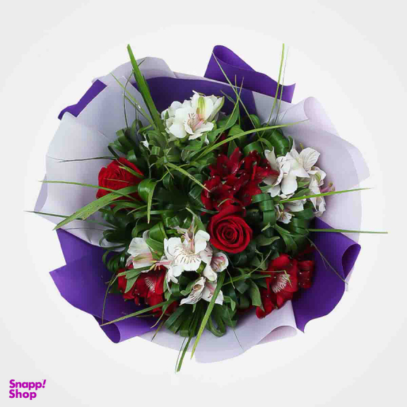 دسته گل طبیعی گل بازار مدل رز و آلستر شیوا