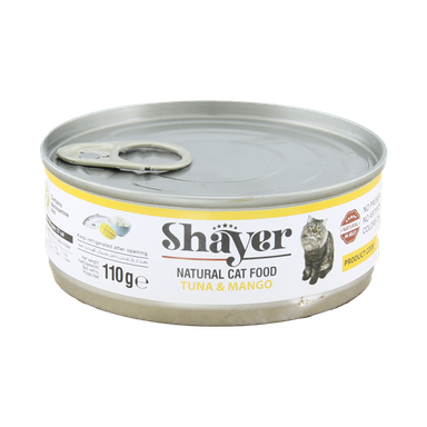 کنسرو گربه شایر (Shayer) با طعم ماهی تن و انبه وزن 110 گرم