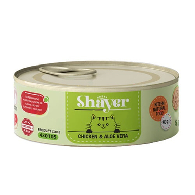 غذای کنسرو گربه شایر (Shayer) مدل مرغ و آلویه ورا وزن 90 گرم