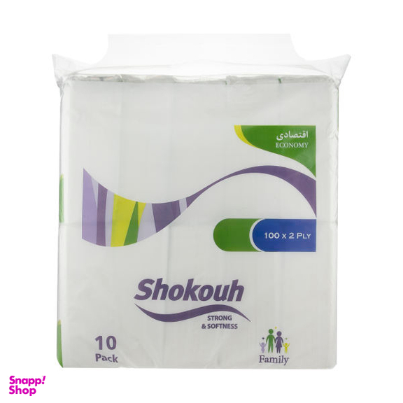 دستمال کاغذی 100 برگ شکوه (Shokouh) کد 02 بسته 10 عددی