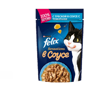 پوچ گربه فلیکس (Felix) مدل ماهی و گوجه در سس وزن 85 گرم
