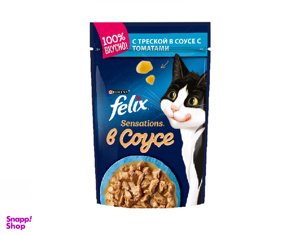 پوچ گربه فلیکس (Felix) مدل ماهی و گوجه در سس وزن 85 گرم