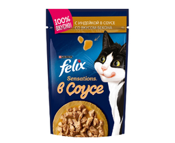 پوچ گربه فلیکس (Felix) مدل بوقلمون و بیکن در سس وزن 85 گرم