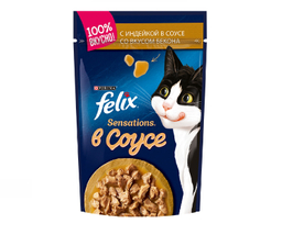 پوچ گربه فلیکس (Felix) مدل بوقلمون و بیکن در سس وزن 85 گرم