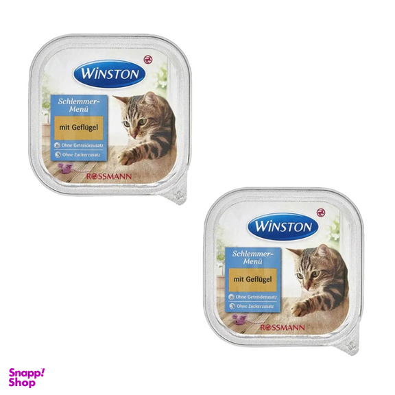 خوراک کاسه ای (ووم) گربه وینستون (Winston) مدل Geflugel وزن 100 گرم بسته 2 عددی