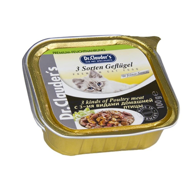ووم گربه بالغ دکتر کلادرز (Dr. Clauder's) با طعم گوشت مرغ محلی و طیور وزن 100 گرم