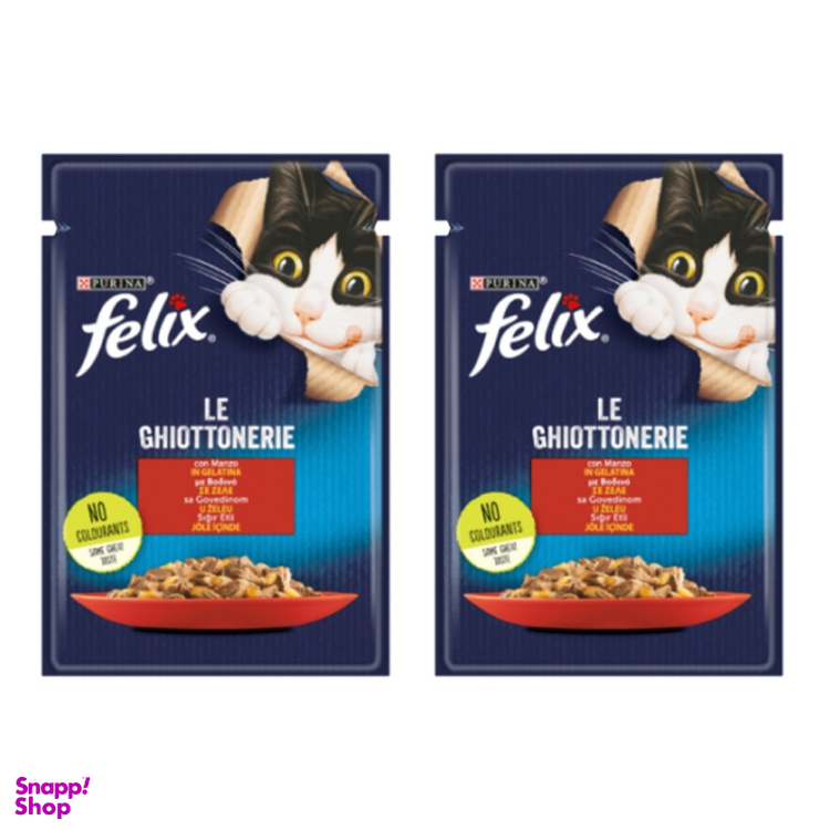 پوچ گربه فلیکس (Felix) مدل Beef وزن 85 گرم بسته 2 عددی