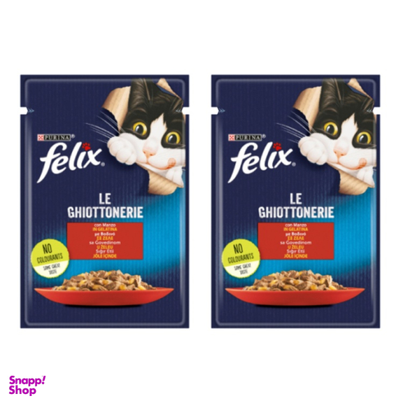 پوچ گربه فلیکس (Felix) مدل Beef وزن 85 گرم بسته 2 عددی