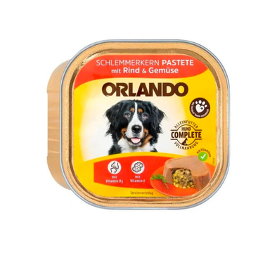 کنسرو سگ اورلاندو (Orlando) مدل Beef & Vegetables با طعم گوشت گاو و سبزیجات وزن 300 گرم