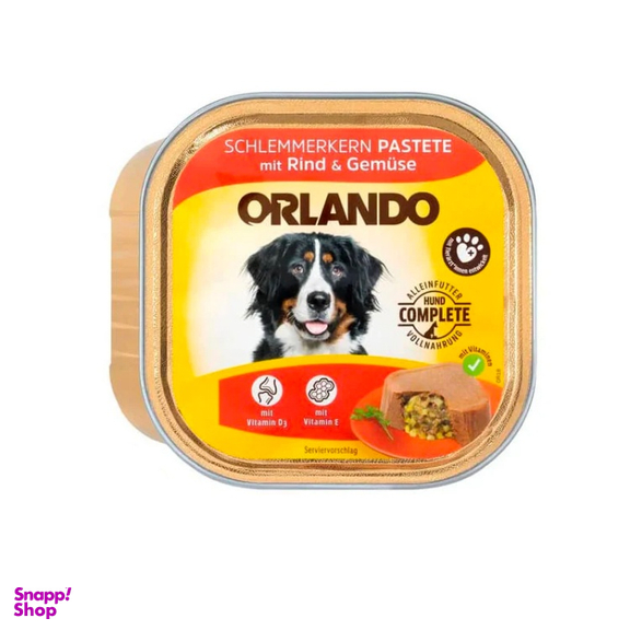 کنسرو سگ اورلاندو (Orlando) مدل Beef & Vegetables با طعم گوشت گاو و سبزیجات وزن 300 گرم