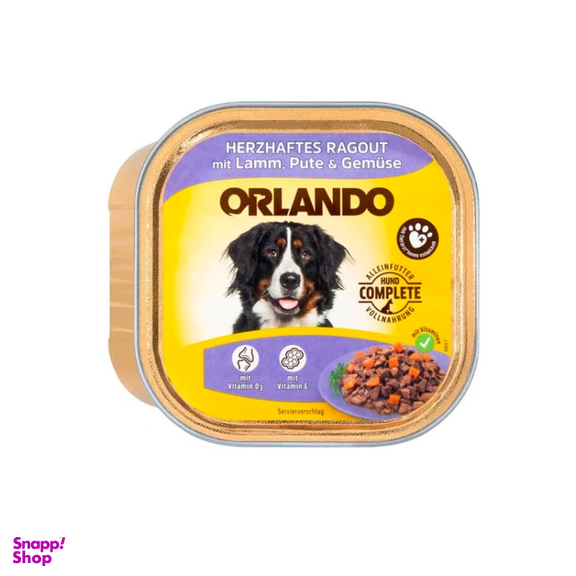 کنسرو سگ اورلاندو (Orlando) مدل Lamb & Turkey & Vegetables با طعم گوشت بره و بوقلمون و سبزیجات وزن 300 گرم