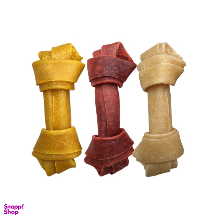 استخوان تشویقی سگ شهرپت (ShahrPet) مدل KB4-Mix گره‌ ای وزن 140 گرم بسته 3 عددی