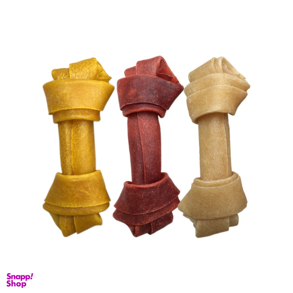 استخوان تشویقی سگ شهرپت (ShahrPet) مدل KB4-Mix گره‌ ای وزن 140 گرم بسته 3 عددی