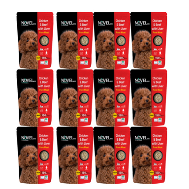 پوچ سگ نوول (Nouvelle) مدل chickenBeef وزن 150 گرم بسته 12 عددی