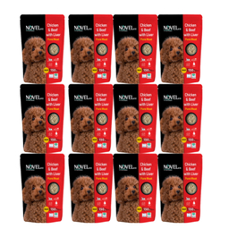 پوچ سگ نوول لوکس مدل chicken Beef وزن 150 گرم بسته 12 عددی
