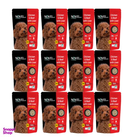 پوچ سگ نوول لوکس مدل chicken Beef وزن 150 گرم بسته 12 عددی