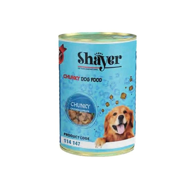 کنسرو غذای سگ شایر مدل چانک طعم مرغ و پاستا با سس پنیر وزن 400 گرم