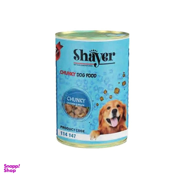 کنسرو غذای سگ شایر مدل چانک طعم مرغ و پاستا با سس پنیر وزن 400 گرم