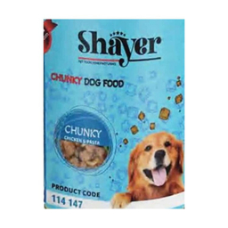 کنسرو غذای سگ شایر مدل چانک طعم مرغ و‌ پاستا با سس پنیر وزن 400 گرم