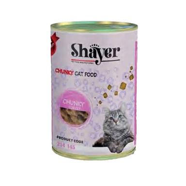 کنسرو غذای گربه شایر (Shayer) مدل چانک طعم بوقلمون با سس گوشت وزن 400 گرم