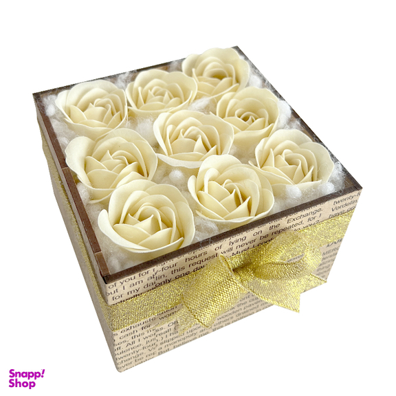 باکس گل مصنوعی رز طرح روزنامه خارجی رنگ کرم