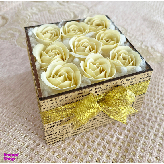 باکس گل مصنوعی رز طرح روزنامه خارجی رنگ کرم