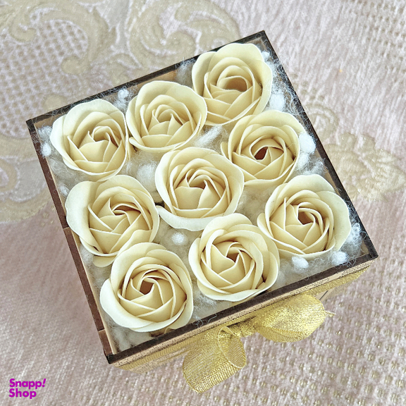 باکس گل مصنوعی رز طرح روزنامه خارجی رنگ کرم