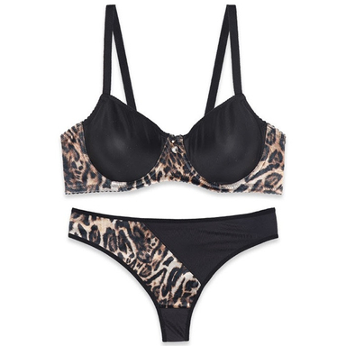 ست شورت و سوتین فنردار پرلون و مخملی میسا طرح پلنگی کد 7150 رنگ مشکی