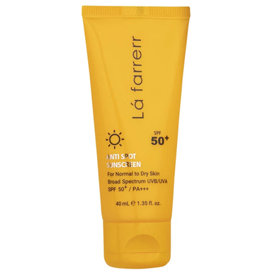 کرم ضدآفتاب و ضد لک بی رنگ لافارر مدل SPF 50 مناسب پوست های معمولی تا خشک حجم 40 میلی لیتر