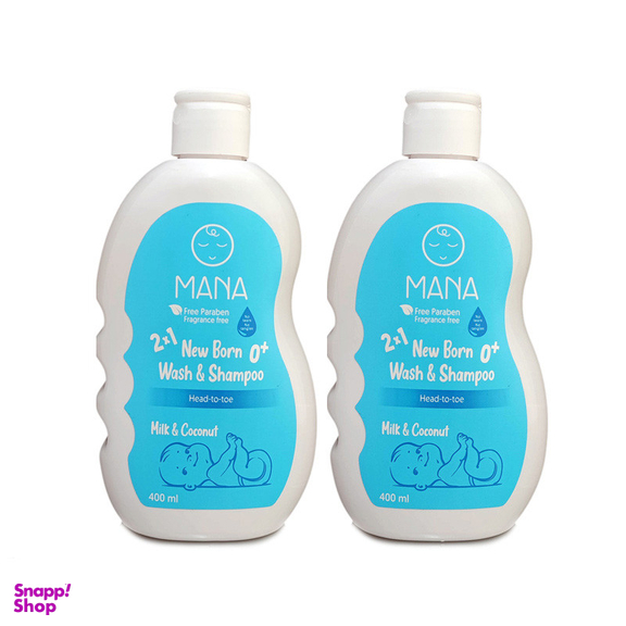شامپو سر و بدن بچه مانا مدل پروتئین شیر روغن نارگیل حجم 800 میلی لیتر مجموعه 2 عددی
