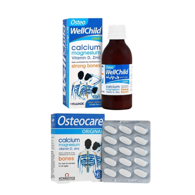 قرص استئوکر ویتابیوتیکس بسته 30 عددی و شربت استئوول چایلد ویتالوژیک حجم 200 میلی لیتر