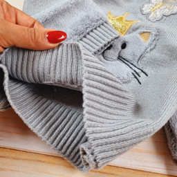 بلوز بافت دخترانه طرح گربه کد 279 رنگ طوسی
