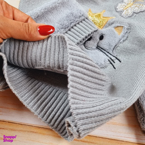 بلوز بافت دخترانه طرح گربه کد 279 رنگ طوسی