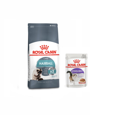 غذای خشک گربه رویال کنین مدل Hairball وزن 2 کیلوگرم به همراه پوچ استریلازد