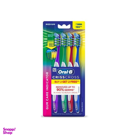 مسواک اورال بی مدل CRISSCROSS GUM CARE INDICATOR برس متوسط بسته 4 عددی
