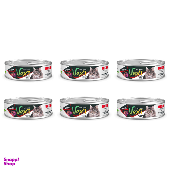 غذای کنسرو گربه وکسی مدل چانک مرغ و میگو وزن 90 گرم مجموعه 6 عددی