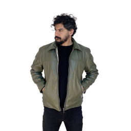 کاپشن چرم مردانه مدل کلاسیک رنگ سبز
