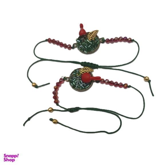 دستبند دخترانه طرح دانه انار و برگ یلدایی کد 31301 بسته ۲ عددی