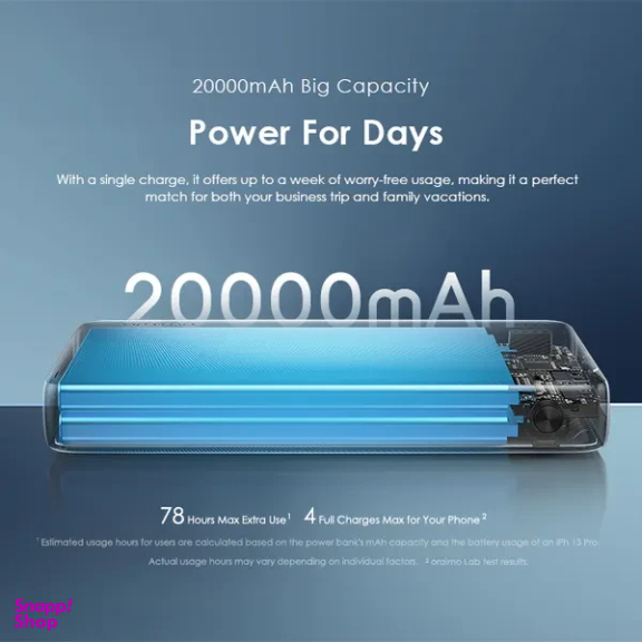پاوربانک اورایمو مدل Traveler 15 Flash OPB-1200 ظرفیت 20000 میلی‌ آمپر ساعت