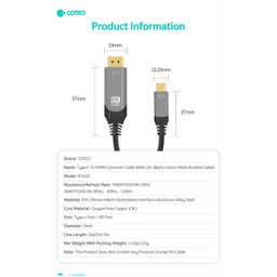 کابل تبدیل Type-C به HDMI کوتتسی مدل 87410 طول 3 متر