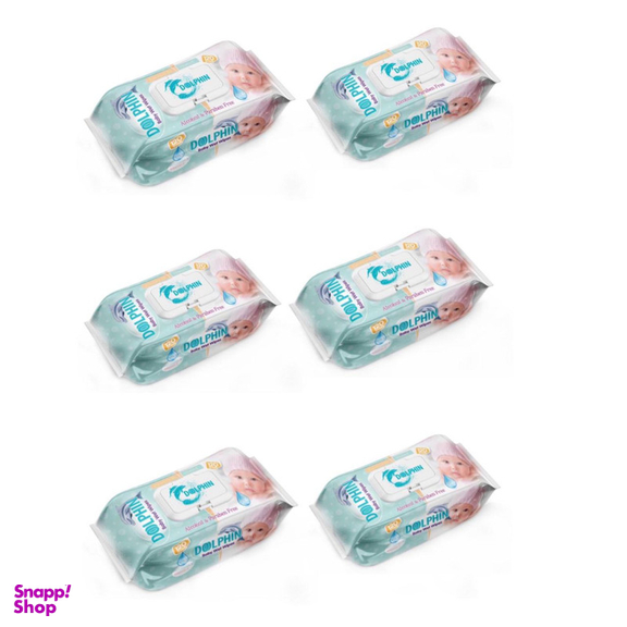 دستمال مرطوب کودک دلفین مدل economy مجموعه 6 عددی