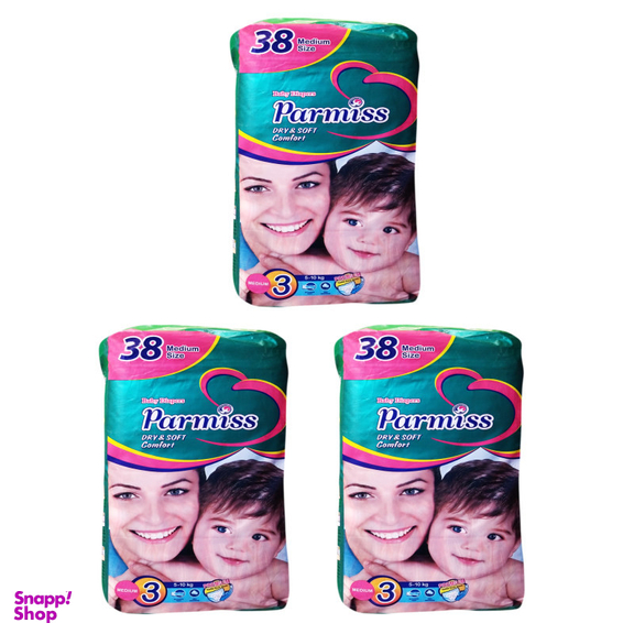 پوشک بچه پرمیس مدل 00 سایز 3 سه بسته 38 عددی