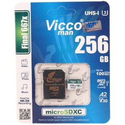 کارت حافظه MicroSDXC ویکومن مدل Man Final 667X A2 V30 U3 100MB/s ظرفیت 256 گیگابایت به همراه آداپتور