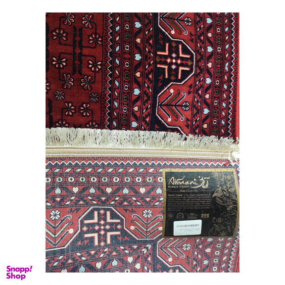 فرش ماشینی 1200 شانه آرمانی زمینه و حاشیه لاکی طرح بلوچی کد 1203