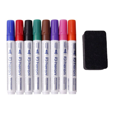 ست ماژیک وایت برد هرون بسته 8 رنگ به همراه تخته پاک کن