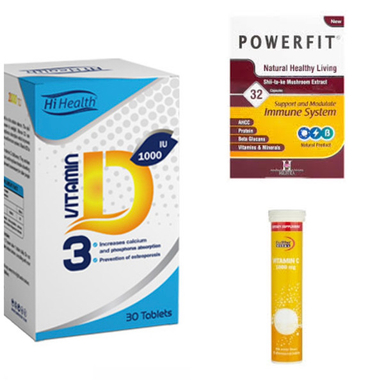 قرص د3 قرص پاورفیت، قرص جوشان ویتامین سی یوروویتال و د3 های هلث مجموعه 3 عددی