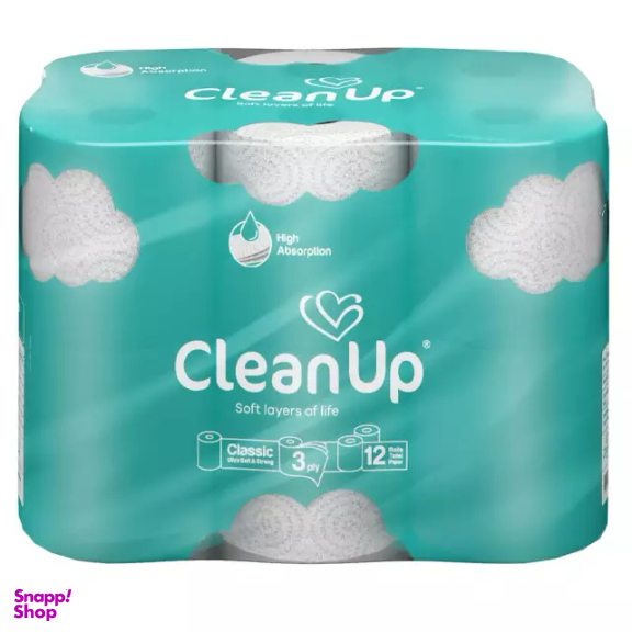 دستمال توالت کلین آپ طرح ابر بسته ۱۲ عددی